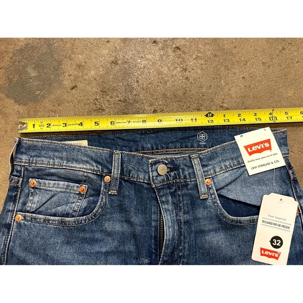 Levi's 502 Straight Jeans Mens‎ 32x32 Blue Whiskering Denim Logo Cotton Stretch